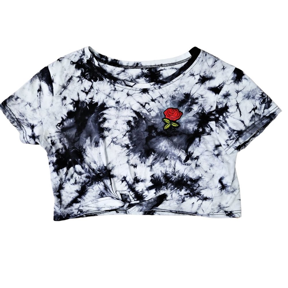 Black & White Marble Front Tie Crop Top Rose | S